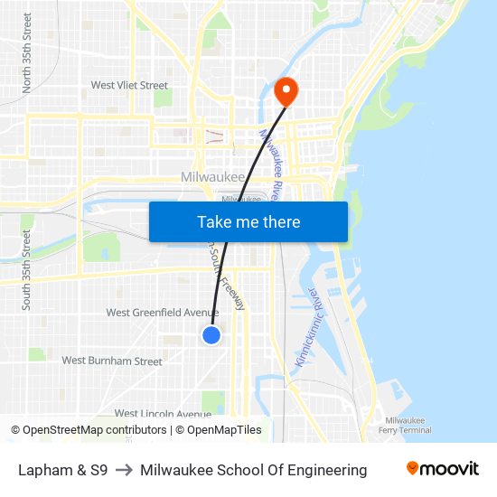 Lapham & S9 to Milwaukee School Of Engineering map
