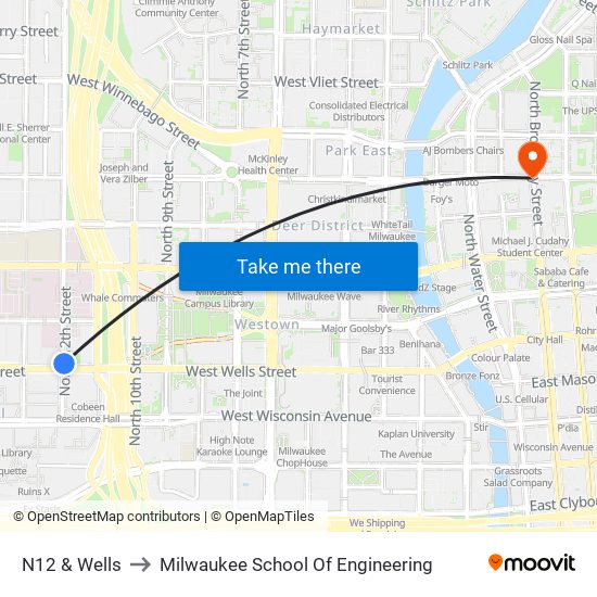 N12 & Wells to Milwaukee School Of Engineering map