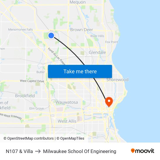 N107 & Villa to Milwaukee School Of Engineering map