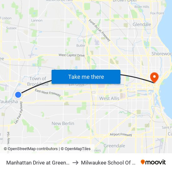 Manhattan Drive at Greenway Terrace to Milwaukee School Of Engineering map