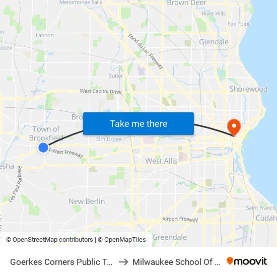 Goerkes Corners Public Transit Station to Milwaukee School Of Engineering map