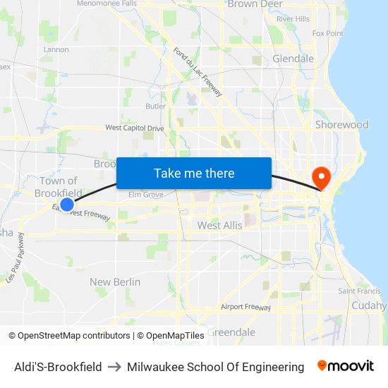 Aldi'S-Brookfield to Milwaukee School Of Engineering map