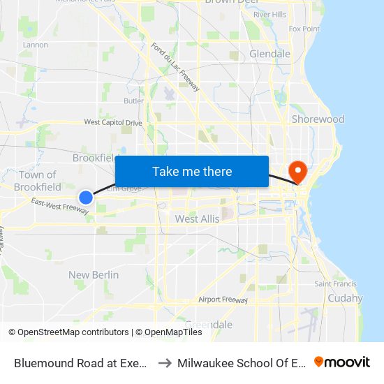 Bluemound Road at Executive Drive to Milwaukee School Of Engineering map