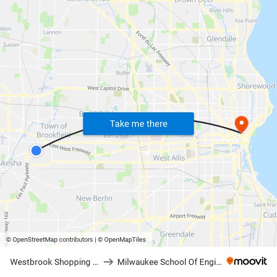 Westbrook Shopping Center to Milwaukee School Of Engineering map