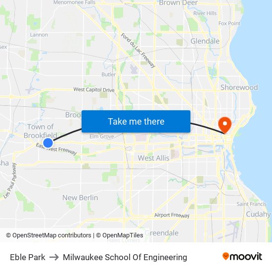 Eble Park to Milwaukee School Of Engineering map