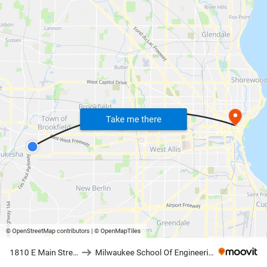 1810 E Main Street to Milwaukee School Of Engineering map