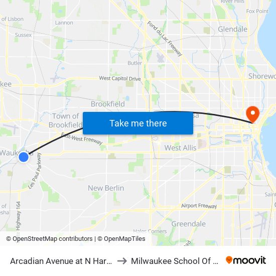 Arcadian Avenue at N Hartwell Avenue to Milwaukee School Of Engineering map