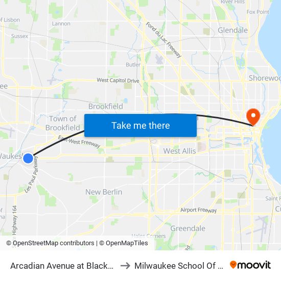 Arcadian Avenue at Blackstone Avenue to Milwaukee School Of Engineering map