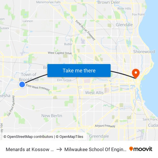 Menards at Kossow Road to Milwaukee School Of Engineering map