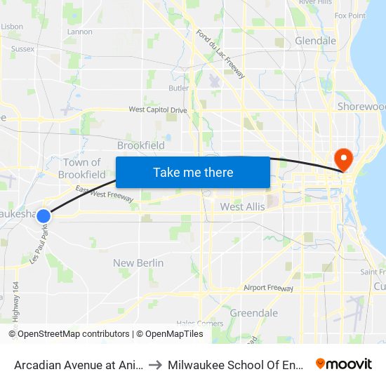 Arcadian Avenue at Anitol Ave. to Milwaukee School Of Engineering map