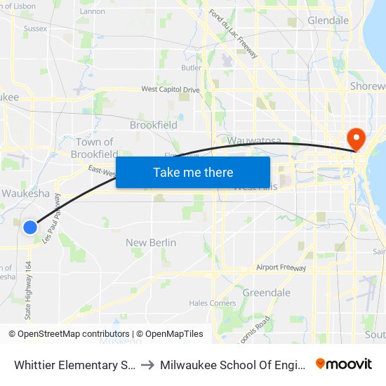 Whittier Elementary School to Milwaukee School Of Engineering map