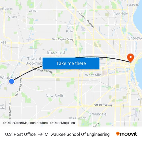 U.S. Post Office to Milwaukee School Of Engineering map