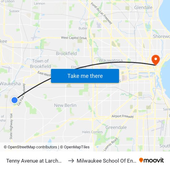 Tenny Avenue at Larchmont Drive to Milwaukee School Of Engineering map