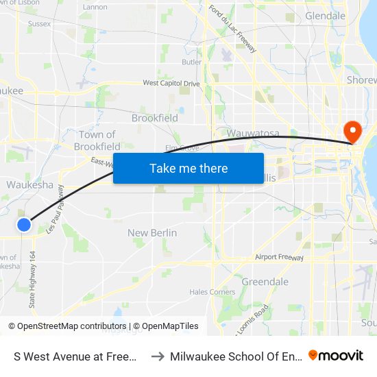 S West Avenue at Freeman Street to Milwaukee School Of Engineering map