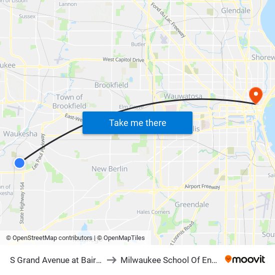 S Grand Avenue at Baird Street to Milwaukee School Of Engineering map
