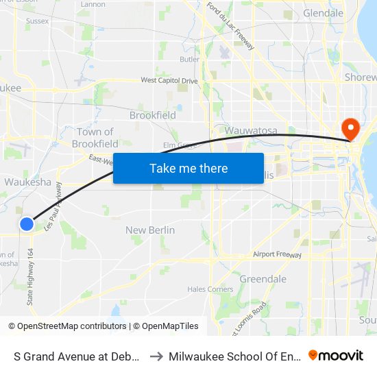 S Grand Avenue at Debbie Street to Milwaukee School Of Engineering map