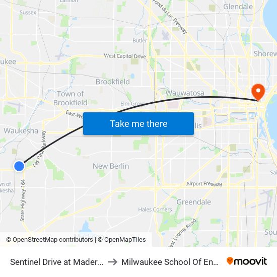 Sentinel Drive at Madera Street to Milwaukee School Of Engineering map