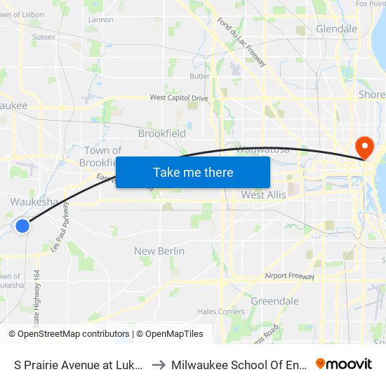 S Prairie Avenue at Luke Avenue to Milwaukee School Of Engineering map