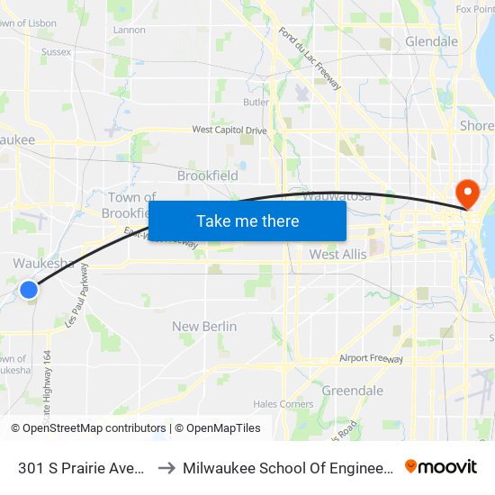 301 S Prairie Avenue to Milwaukee School Of Engineering map