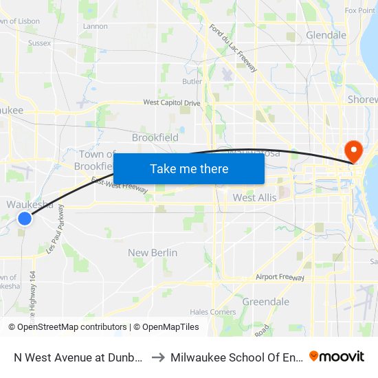 N West Avenue at Dunbar Avenue to Milwaukee School Of Engineering map