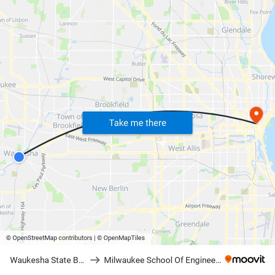Waukesha State Bank to Milwaukee School Of Engineering map