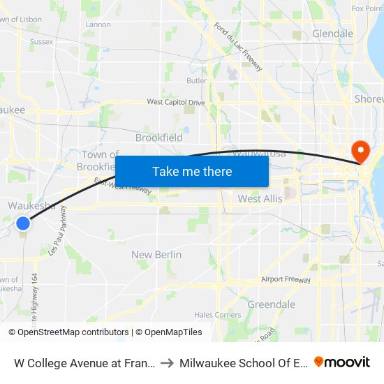 W College Avenue at Franklin Avenue to Milwaukee School Of Engineering map