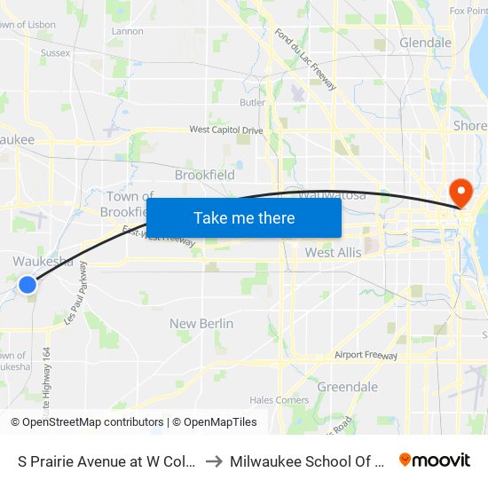 S Prairie Avenue at W College Avenue to Milwaukee School Of Engineering map