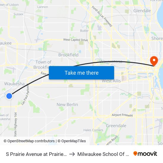 S Prairie Avenue at Prairie Home Drive to Milwaukee School Of Engineering map