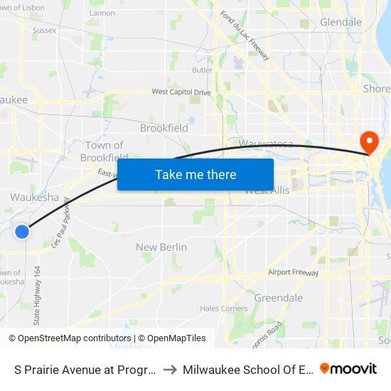 S Prairie Avenue at Progress Avenue to Milwaukee School Of Engineering map