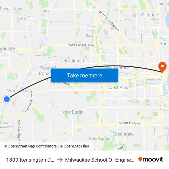 1800 Kensington Drive to Milwaukee School Of Engineering map