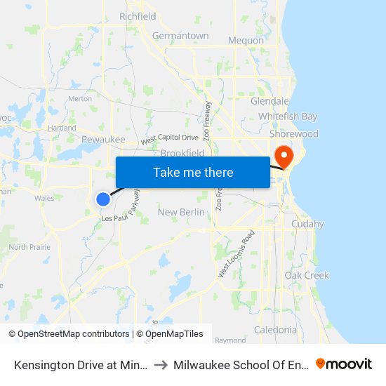 Kensington Drive at Minaka Drive to Milwaukee School Of Engineering map