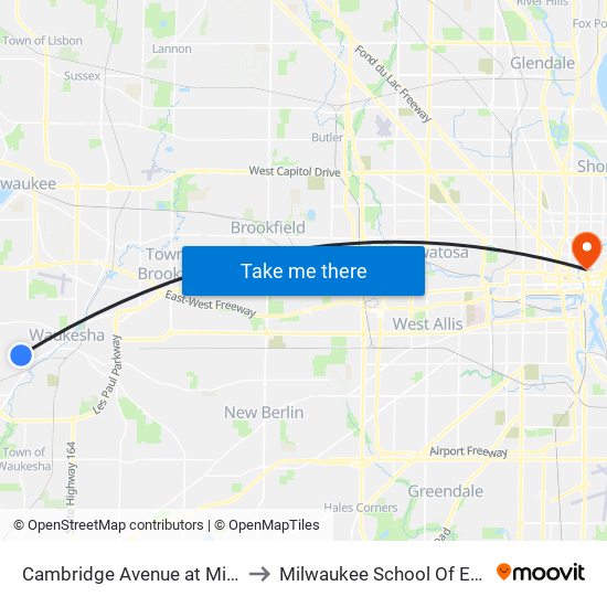 Cambridge Avenue at Minaka Drive to Milwaukee School Of Engineering map