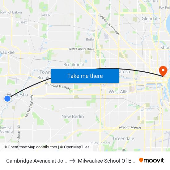 Cambridge Avenue at Joellen Drive to Milwaukee School Of Engineering map