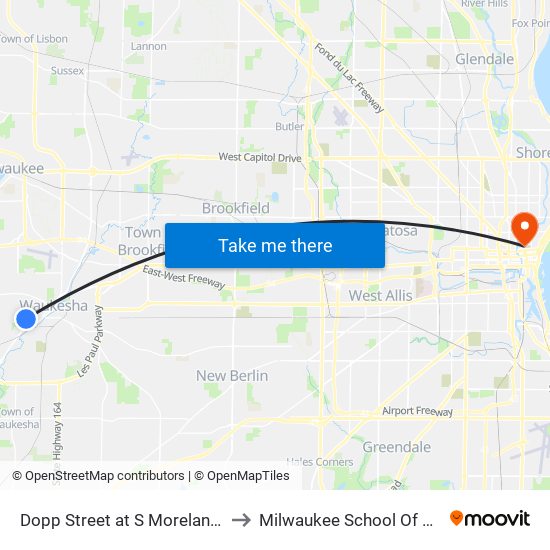 Dopp Street at S Moreland Boulevard to Milwaukee School Of Engineering map