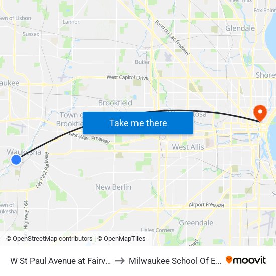 W St Paul Avenue at Fairview Avenue to Milwaukee School Of Engineering map