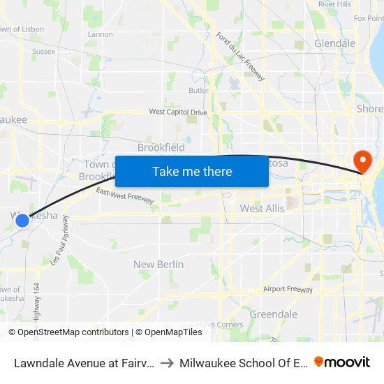 Lawndale Avenue at Fairview Avenue to Milwaukee School Of Engineering map