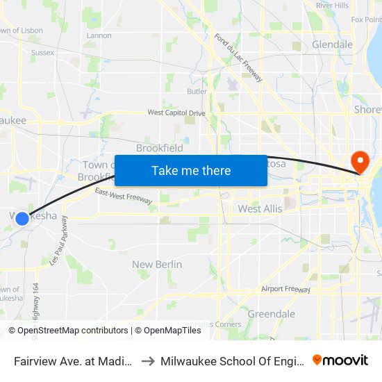 Fairview Ave. at Madison St. to Milwaukee School Of Engineering map