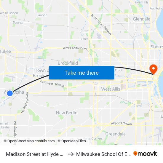 Madison Street at Hyde Park Avenue to Milwaukee School Of Engineering map