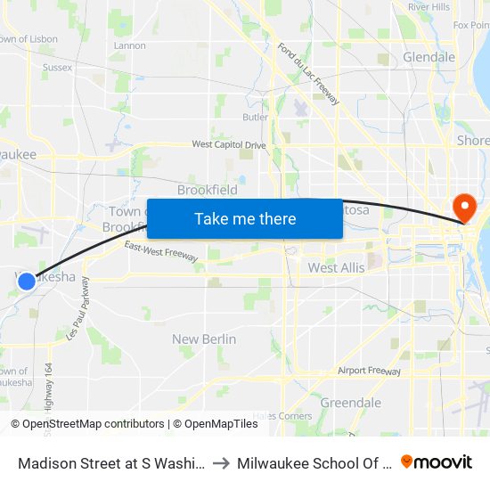 Madison Street at S Washington Avenue to Milwaukee School Of Engineering map