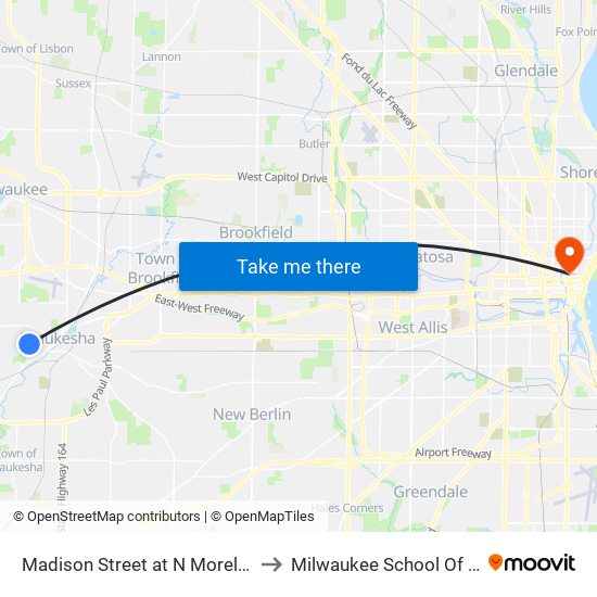 Madison Street at N Moreland Boulevard to Milwaukee School Of Engineering map