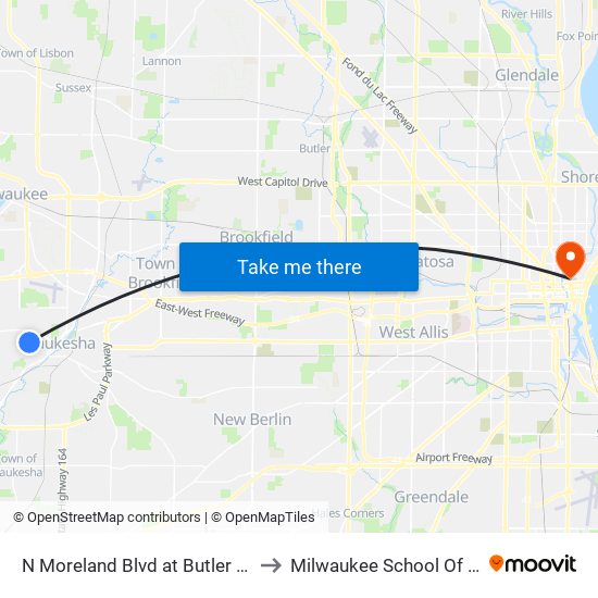 N Moreland Blvd at Butler Middle School to Milwaukee School Of Engineering map