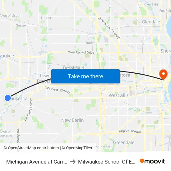 Michigan Avenue at Carriage Drive to Milwaukee School Of Engineering map