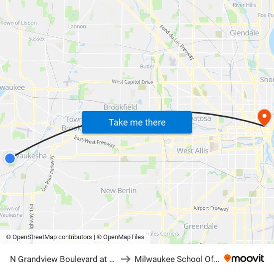 N Grandview Boulevard at Madison Street to Milwaukee School Of Engineering map