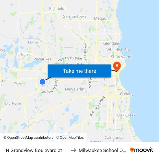N Grandview Boulevard at Woodfield Circle to Milwaukee School Of Engineering map