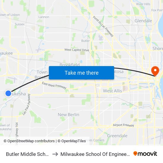 Butler Middle School to Milwaukee School Of Engineering map