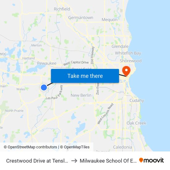 Crestwood Drive at Tensleep Terrace to Milwaukee School Of Engineering map