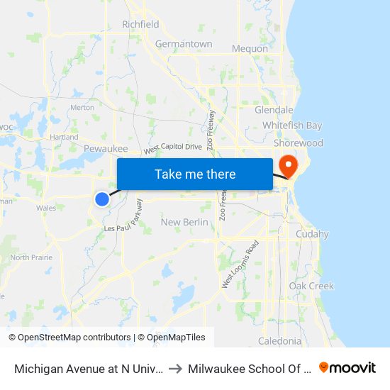Michigan Avenue at N University Avenue to Milwaukee School Of Engineering map
