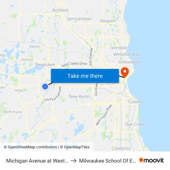 Michigan Avenue at Western Avenue to Milwaukee School Of Engineering map