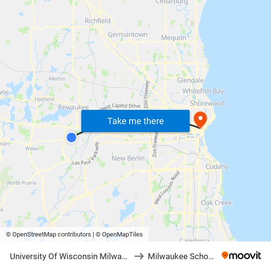 University Of Wisconsin Milwaukee at Waukesha Fine Arts to Milwaukee School Of Engineering map