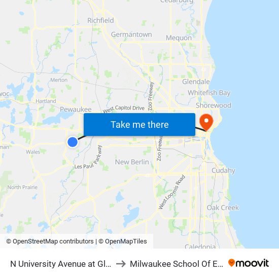 N University Avenue at Glendon Way to Milwaukee School Of Engineering map